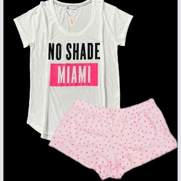 Victoria’s Secret Supersoft tee top & Cotton Hearts Pajama set white pink M - Picture 1 of 7